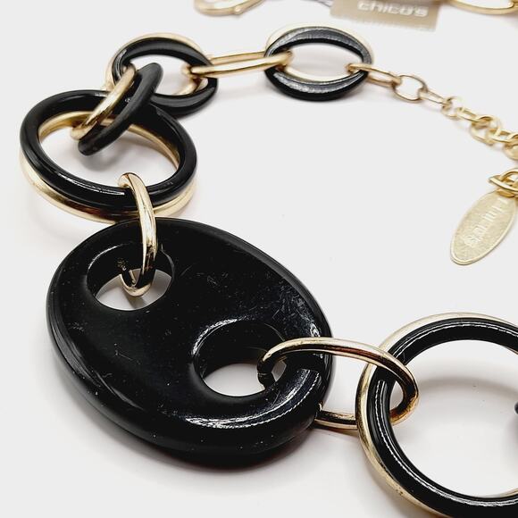 Chico’s Black & Gold Link Statement Necklace, 25", NWT, Original $69 - Picture 8 of 9